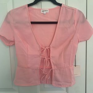 Revolve Pink Front Tie Top